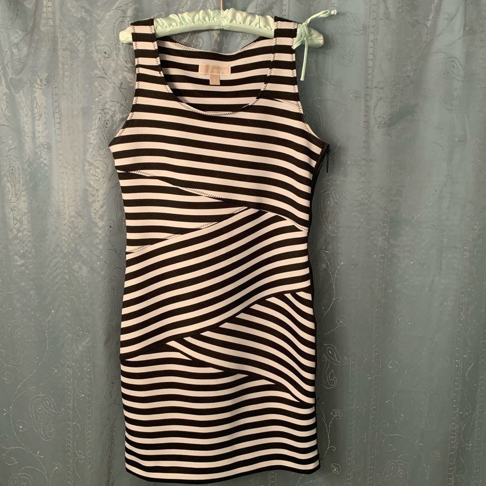 MICHAEL Michael Kors Black and White Striped Mini Dress